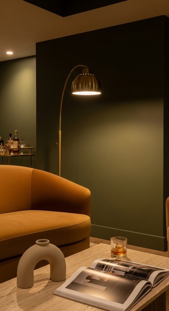 Moody Olive Green Basement Walls