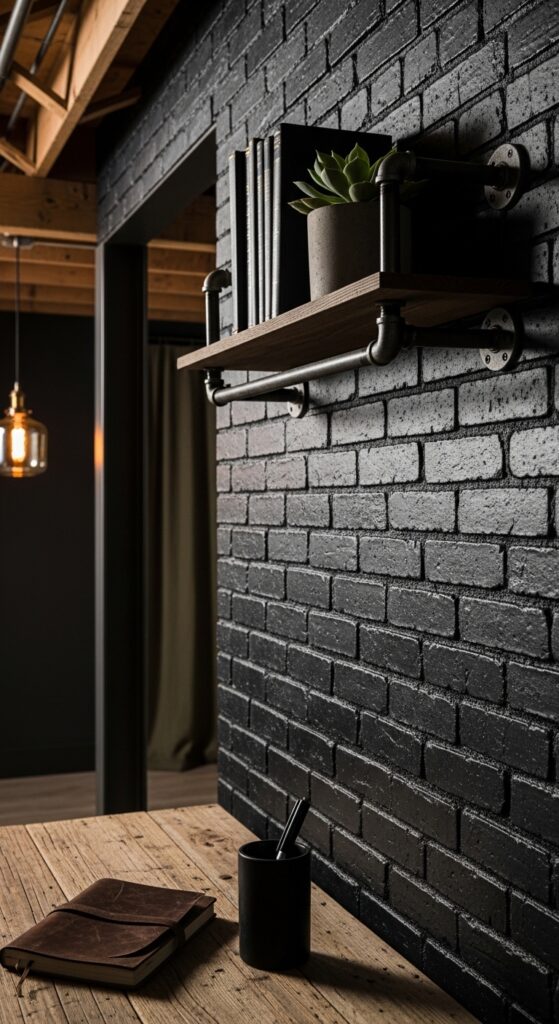 Painted Brick Wall in Matte Black