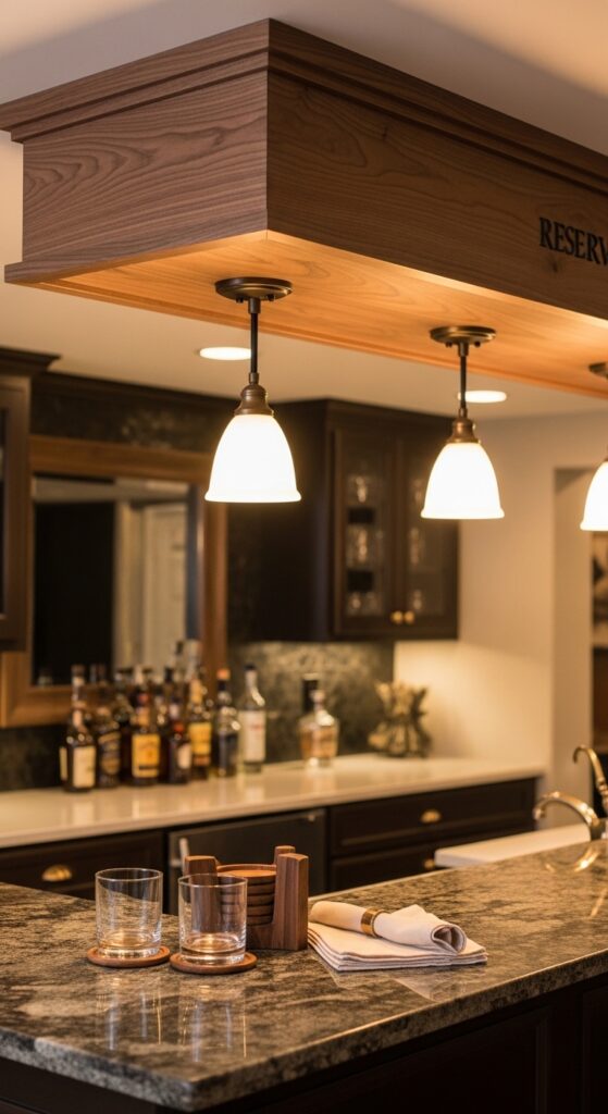Box Beam Soffit with Stained Wood Veneer