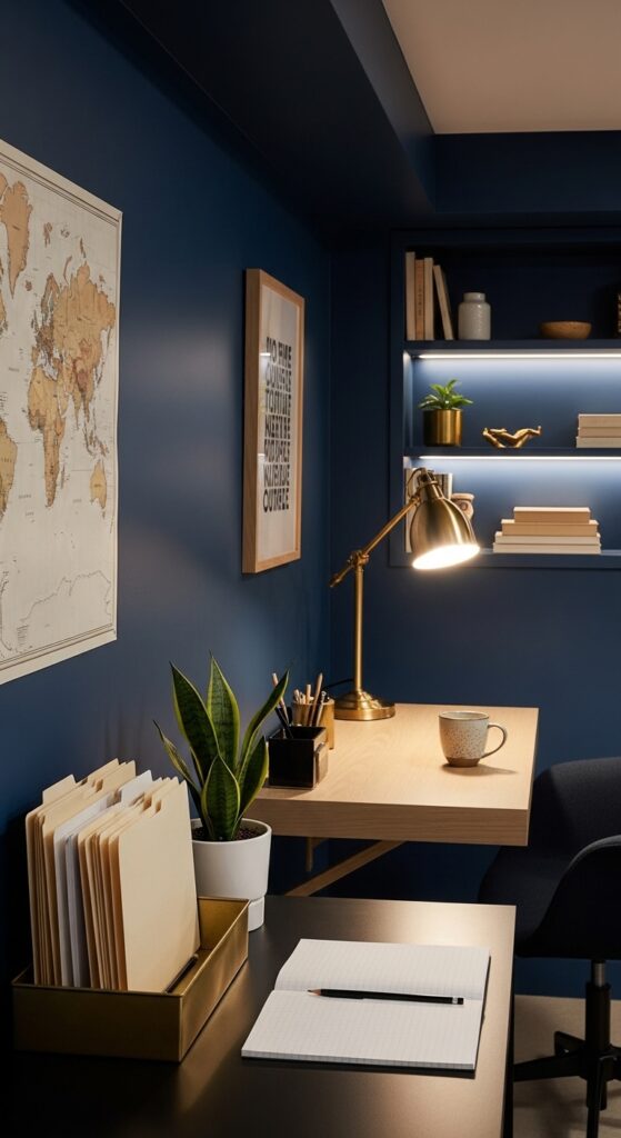 Navy Blue Basement Home Office Walls