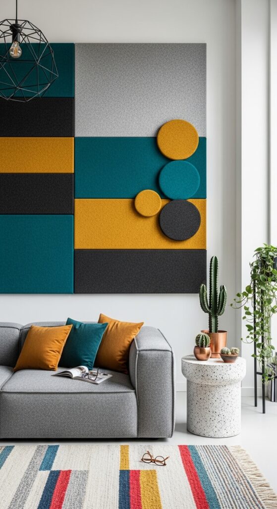 Acoustic Felt Panel Wall in Geometric Color Blocks