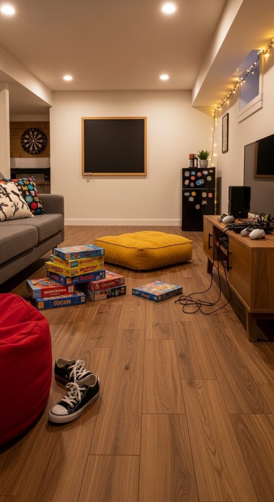 Basement Game Room with Foam Floor Tiles