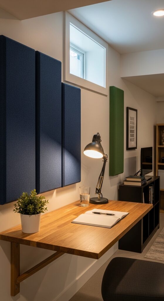 Basement Home Office with Soundproof Wall Panels