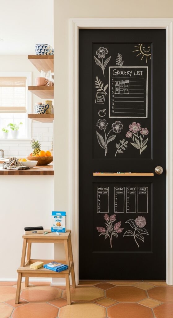 Chalkboard-Painted Door for Functional Family Spaces