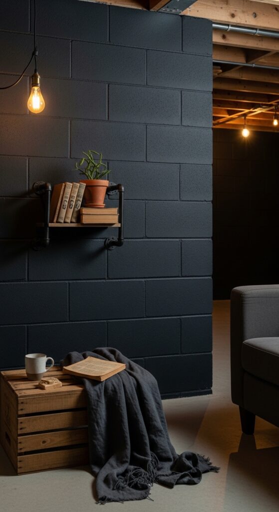 Charcoal Gray Concrete Block Wall Paint for an Industrial Loft Look