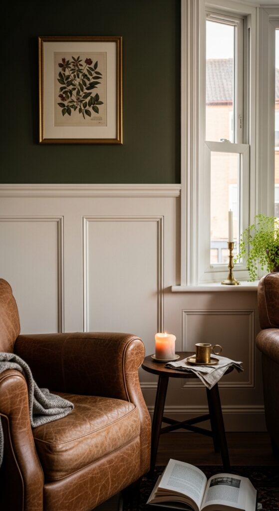 Classic White Wainscoting with Bold Upper Wall Color