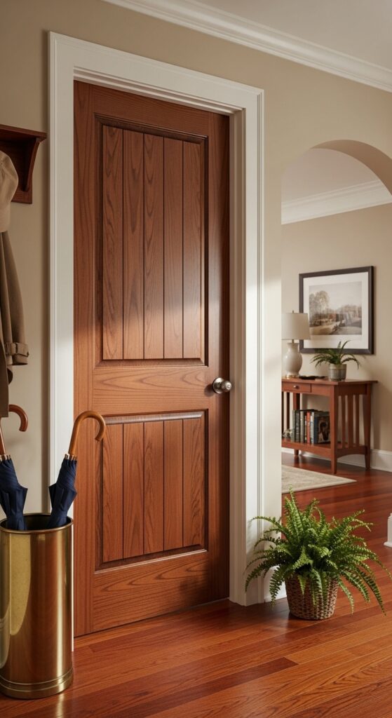 Craftsman-Style Five-Panel Door with Stained Wood Finish