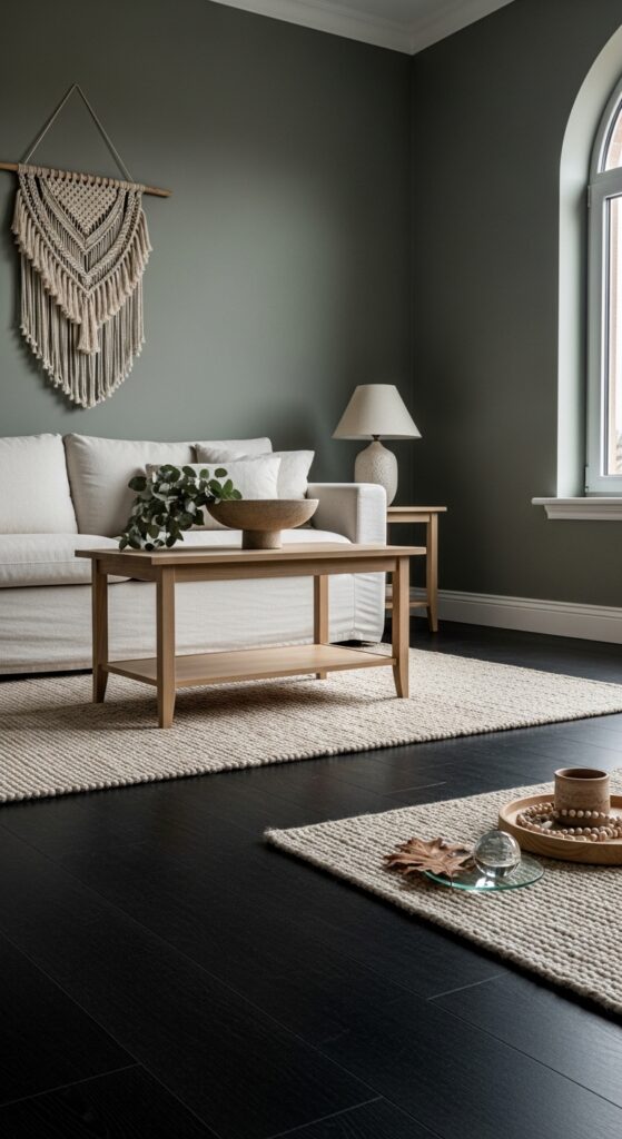 Dark Floors With Sage Green Walls