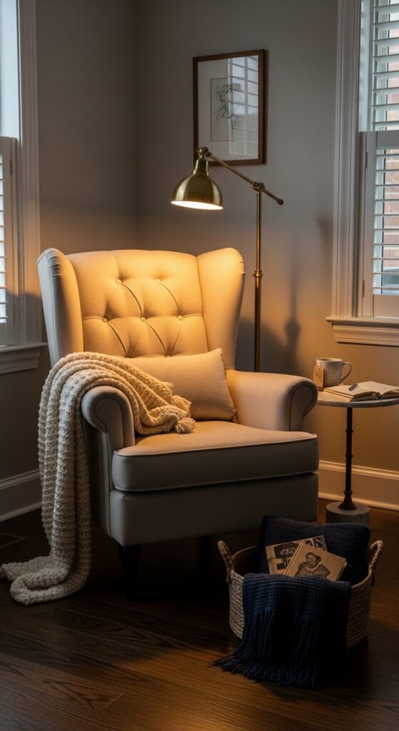 Dark Floors With a Cozy Reading Nook Corner