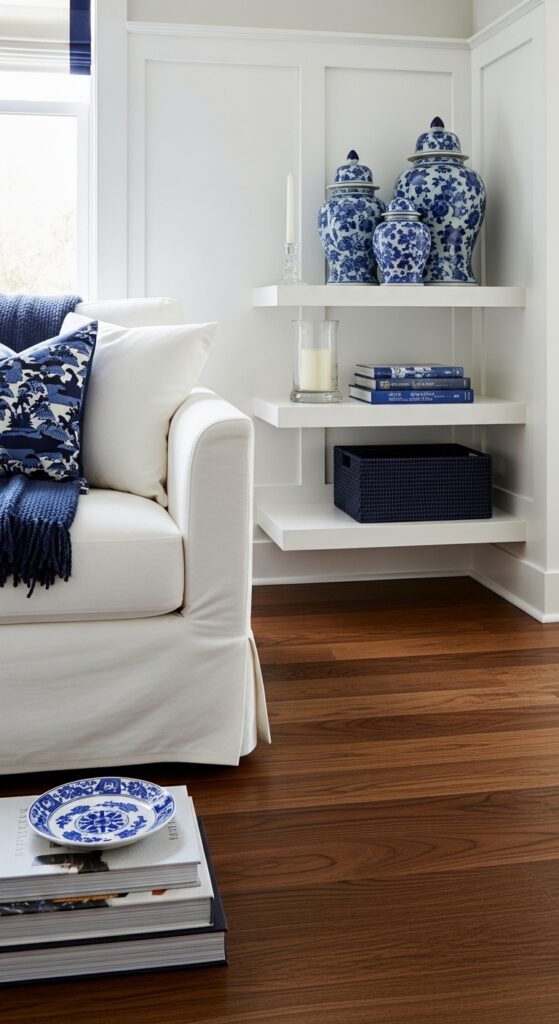 Dark Walnut Floors With Blue-and-White Chinoiserie Accents