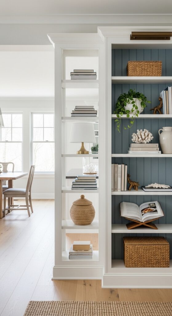 Divide an Open-Concept Cape Cod Floor Plan with a Bookcase as a Room Divider