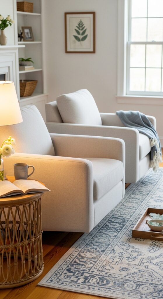 Float Two Armchairs Opposite the Sofa to Open the Sightline