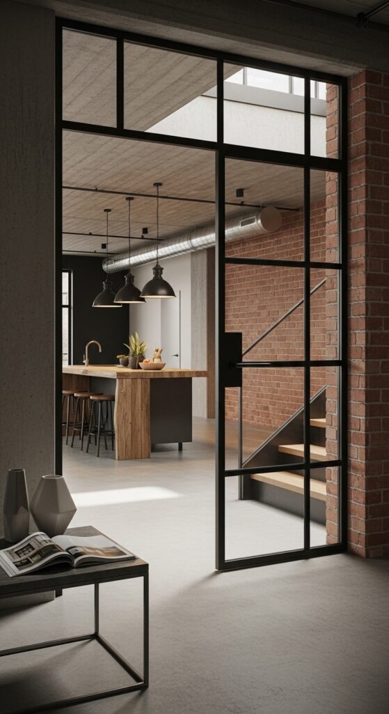 Glass-and-Steel Industrial Frame Door