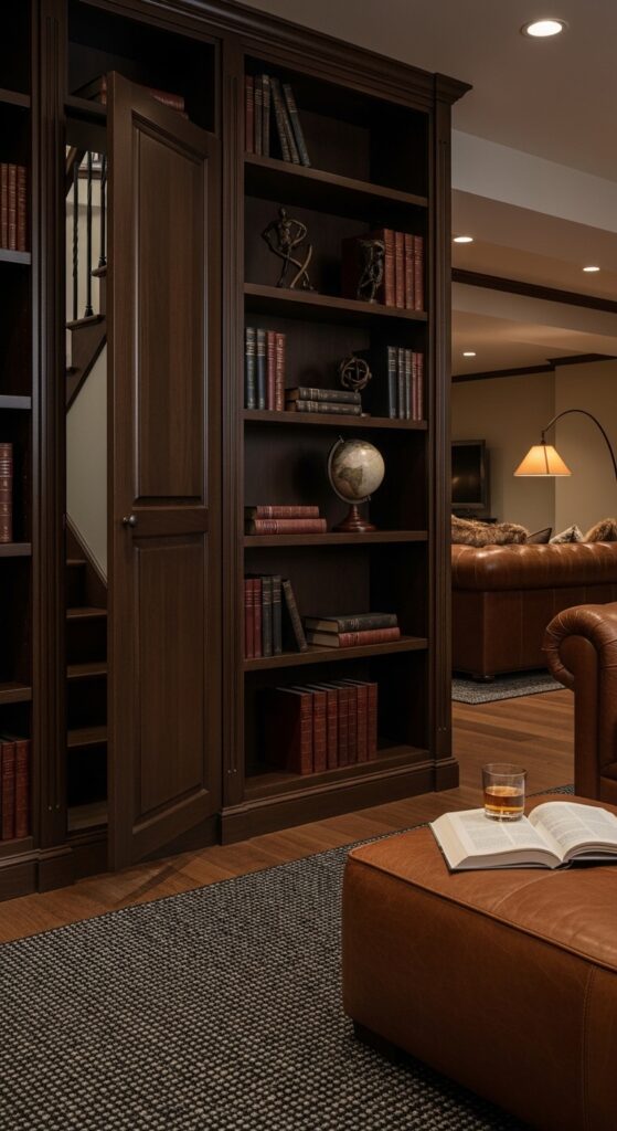 Hidden Bookcase Door for a Finished Basement Lounge