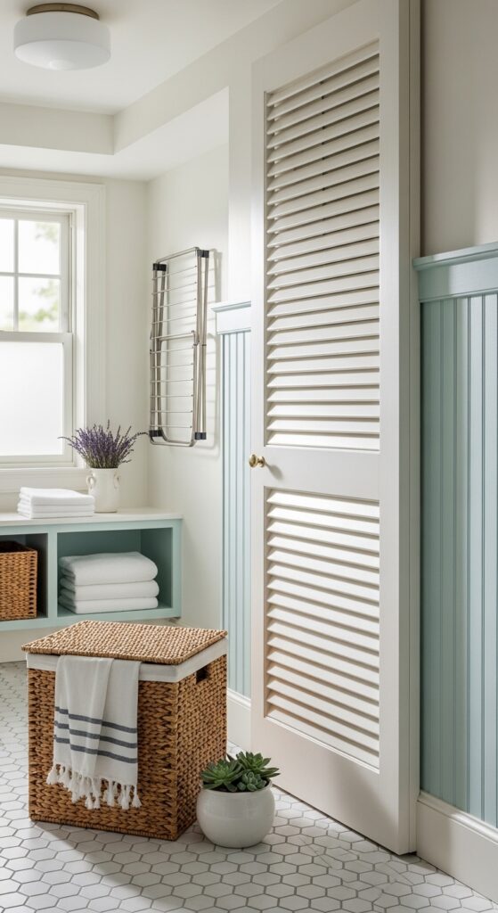 Louvered Shutter Door for Basement Laundry Rooms