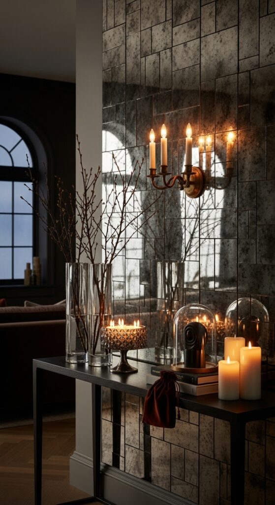 Mirrored Mosaic Wall Panels in Antiqued Glass