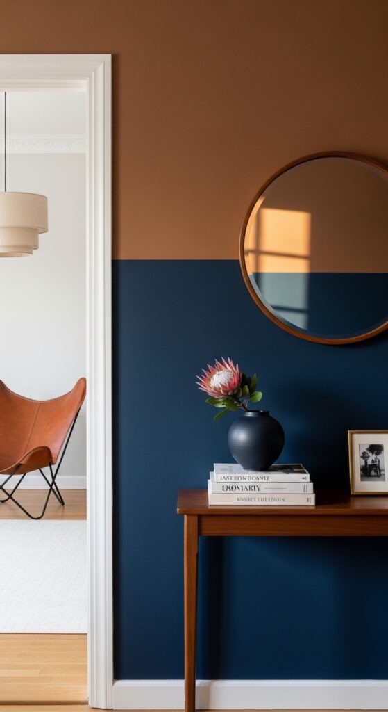 Navy and Brown Color-Blocked Wall Paint