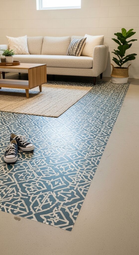 Painted Concrete Floor with Stencil Pattern