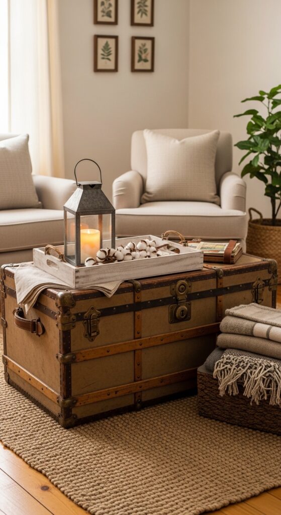 Place a Vintage Trunk as the Coffee Table for Dual-Function Storage