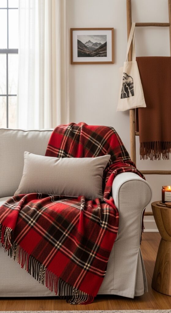 Plaid Red-and-Brown Throw Blanket Layer