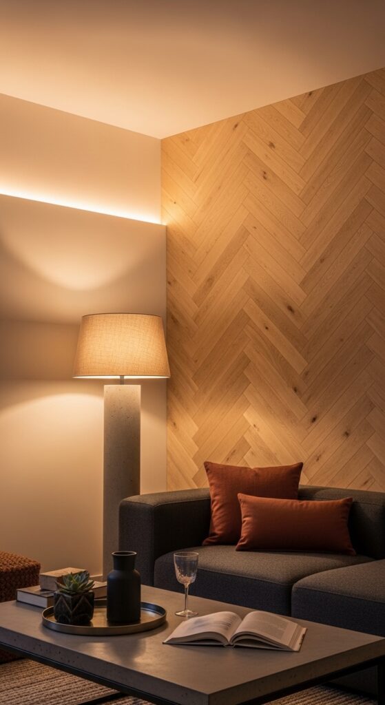 Plywood Herringbone Wall Panel in Natural Finish