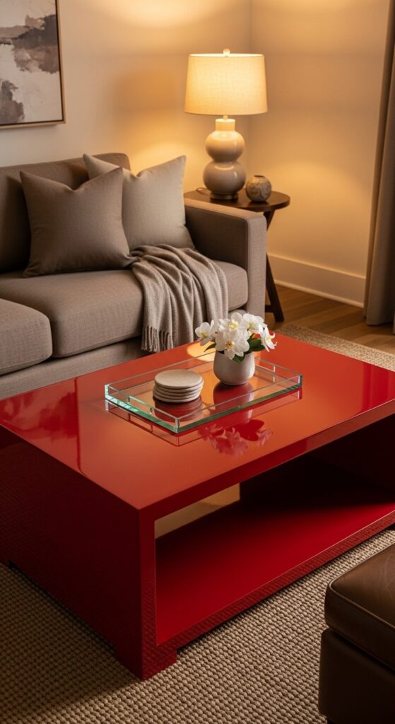 Red Lacquer Coffee Table as a Bold Centerpiece