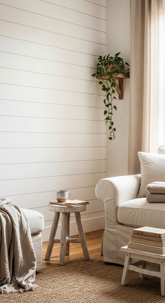 Shiplap Wood Panels in White Wash