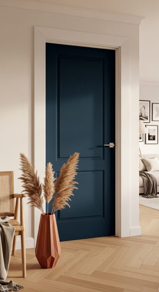 Shiplap-Wrapped Door Frame with Painted Accent Door