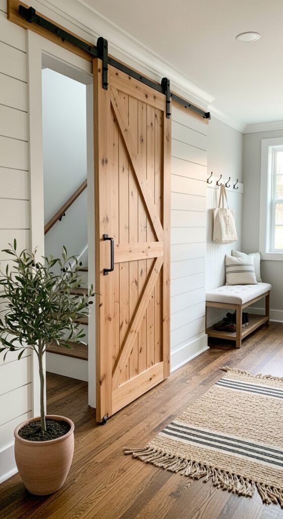 Solid Wood Barn Door with Black Steel Hardware