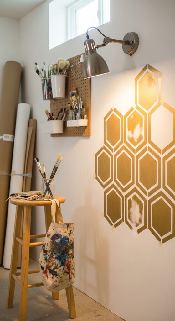 Stenciled Geometric Pattern Paint for a Statement Utility Room