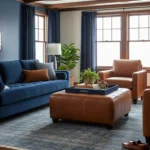 Stylish Navy Blue & Brown Living Room Ideas