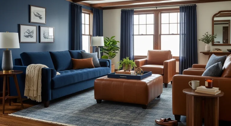 Stylish Navy Blue & Brown Living Room Ideas