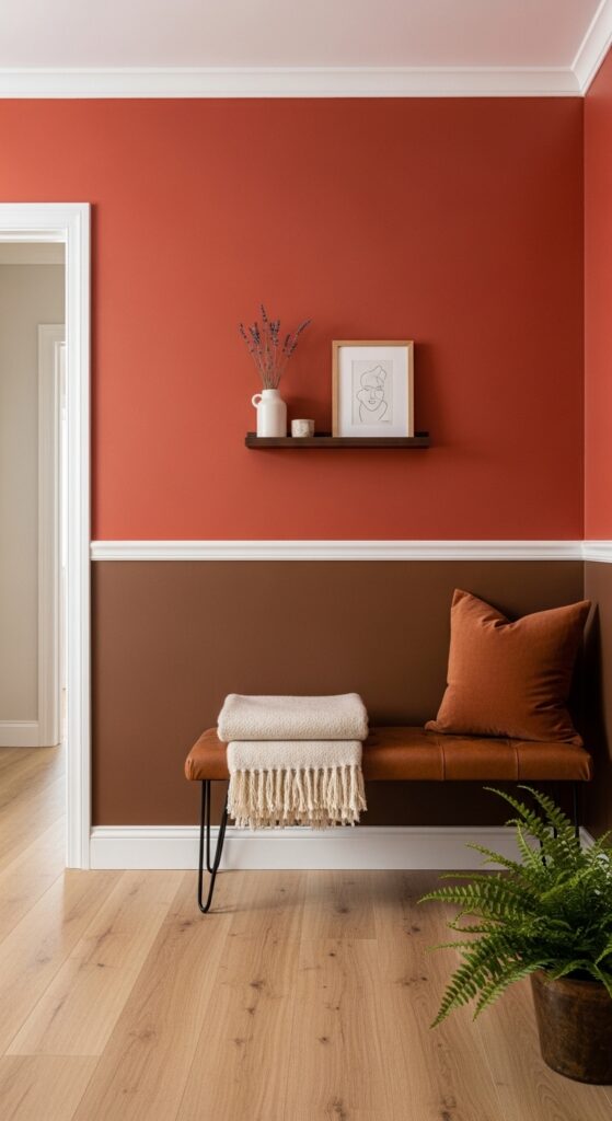 Two-Tone Red and Brown Painted Wall Treatment