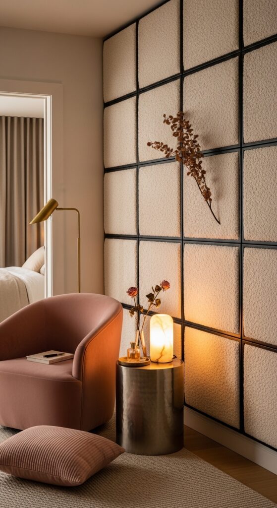Upholstered Fabric Wall Panels in Boucle