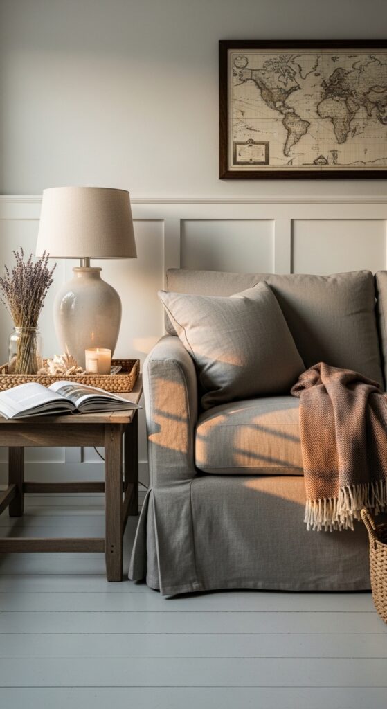 Use a Skirted Sofa to Soften the Hard Lines of Painted Wood Floors