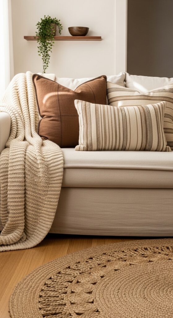 Layered Neutral Textures with Cream Linen Sofas