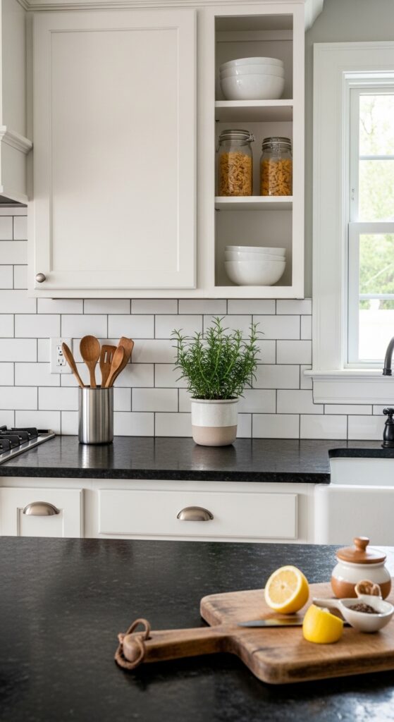 Classic White Subway Tile with Dark Grout