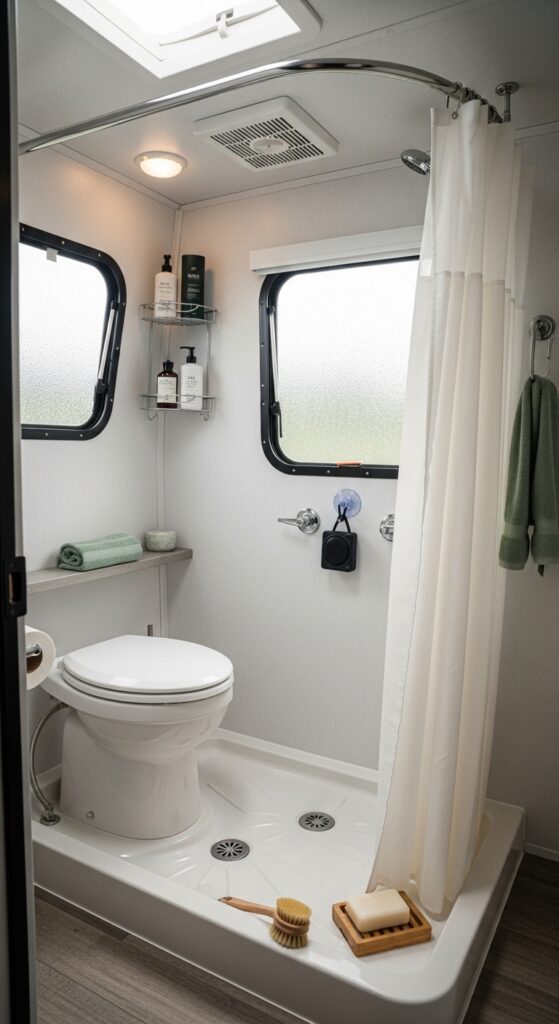 Corner Wet Bath With Vinyl Curtain Surround