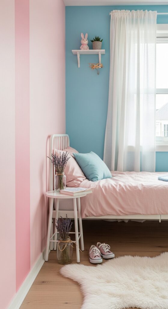 Cotton Candy Pink and Blue Split-Wall Room