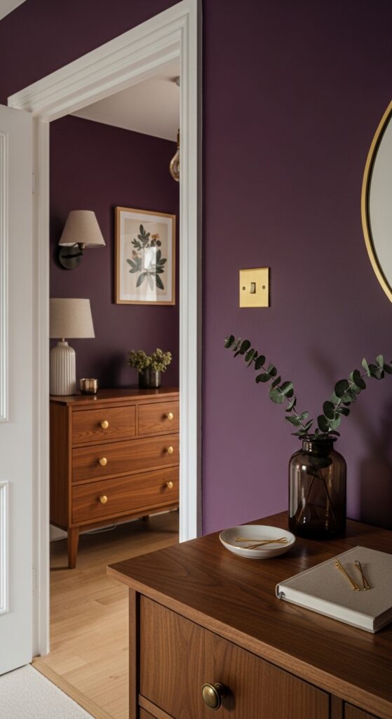 Deep Plum Walls with Brushed Gold Hardware