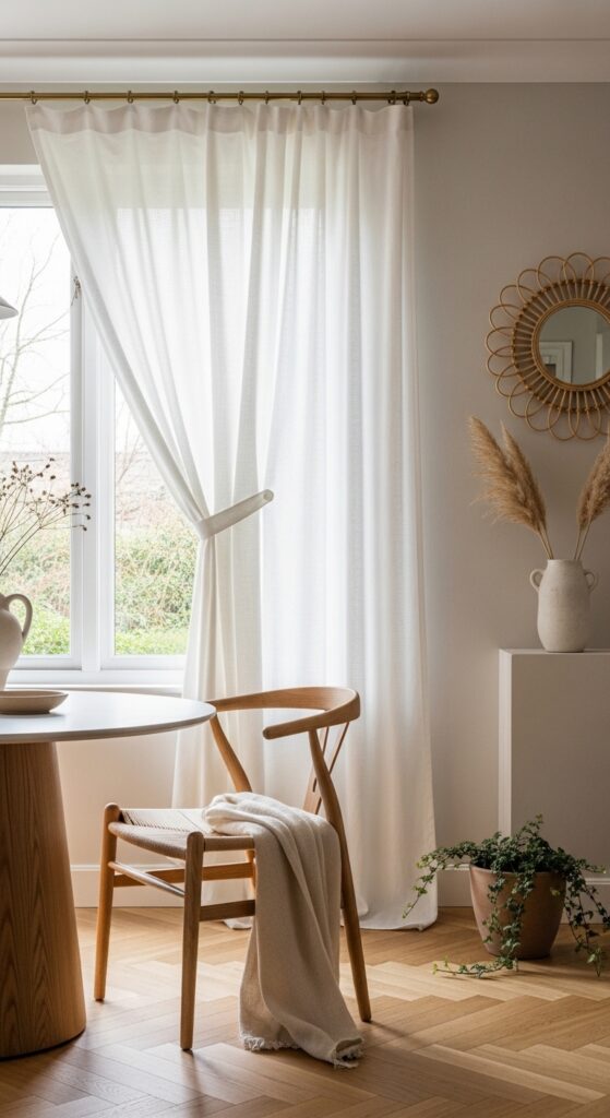 Floor-to-Ceiling White Linen Drapes for an Airy, Open Feel
