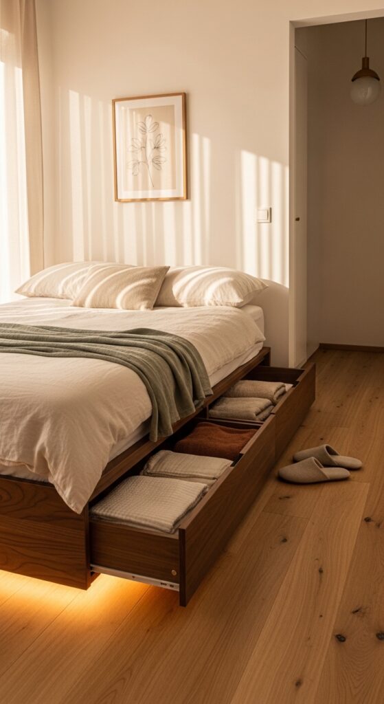 Low-Profile Platform Bed with Built-In Storage Drawers