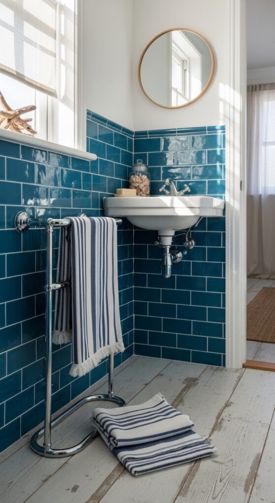 Ocean Blue Subway Tile with White Grout