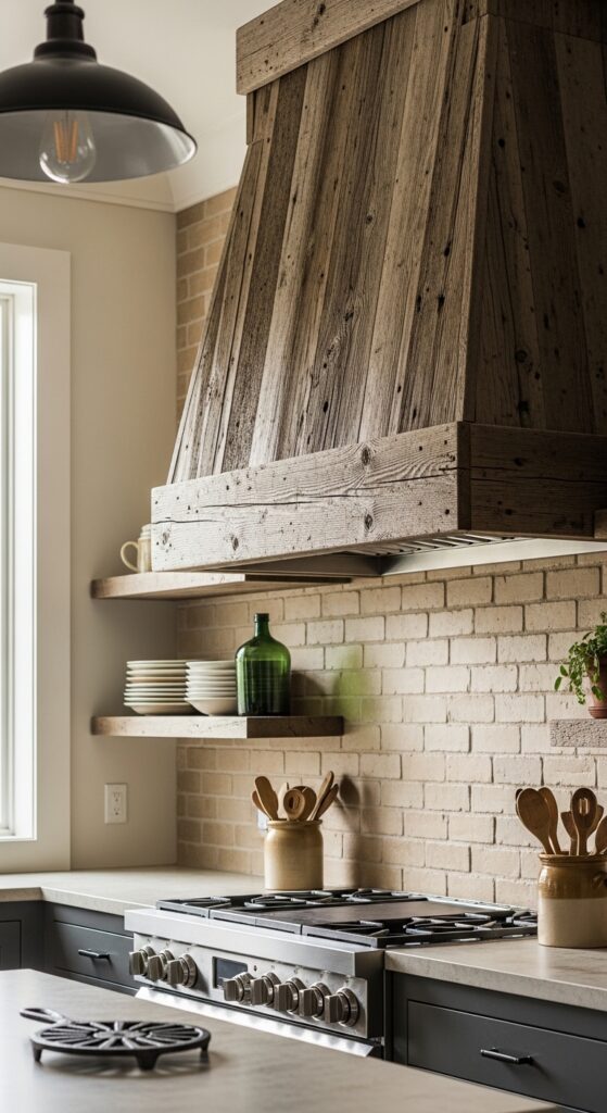 Reclaimed Barn Wood Hood With Visible Grain Patterns