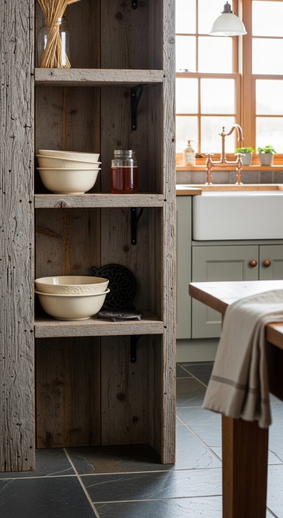 Reclaimed Barn Wood Hutch With Open Shelving