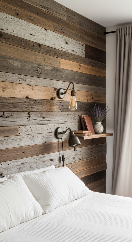 Reclaimed Wood Accent Wall Behind Your Bed
