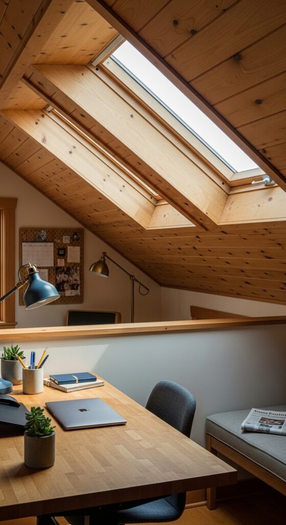 Sunlit Home Office With Skylight Clusters