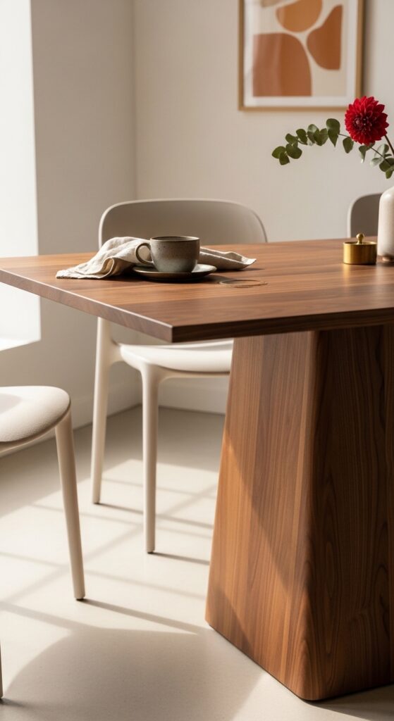 Walnut Pedestal Table as a Warm Centerpiece