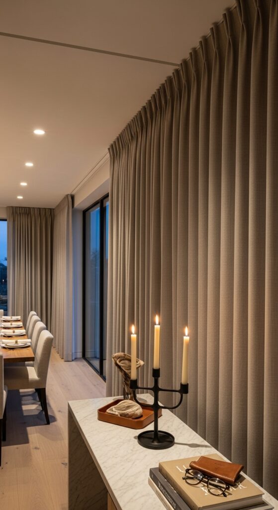 Ceiling-Mounted Curtain Track with Ripple-Fold Drapes