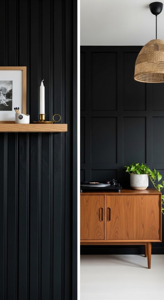Dark Wood Paneling Painted Matte Black